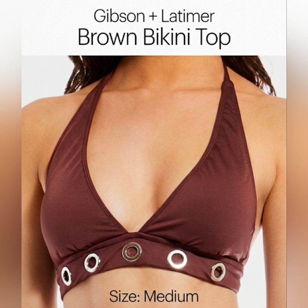 New Dillard's Gibson + Latimer Brown Bikini Top With Grommets Medium Dillards